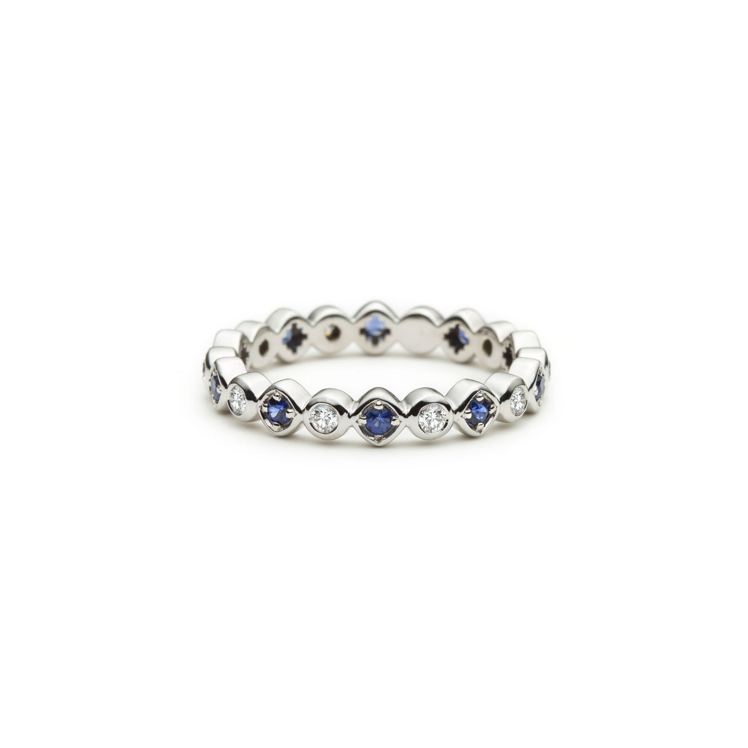 Alternating Round Brilliant Cut Diamond and Sapphire Eternity Ring in White Gold