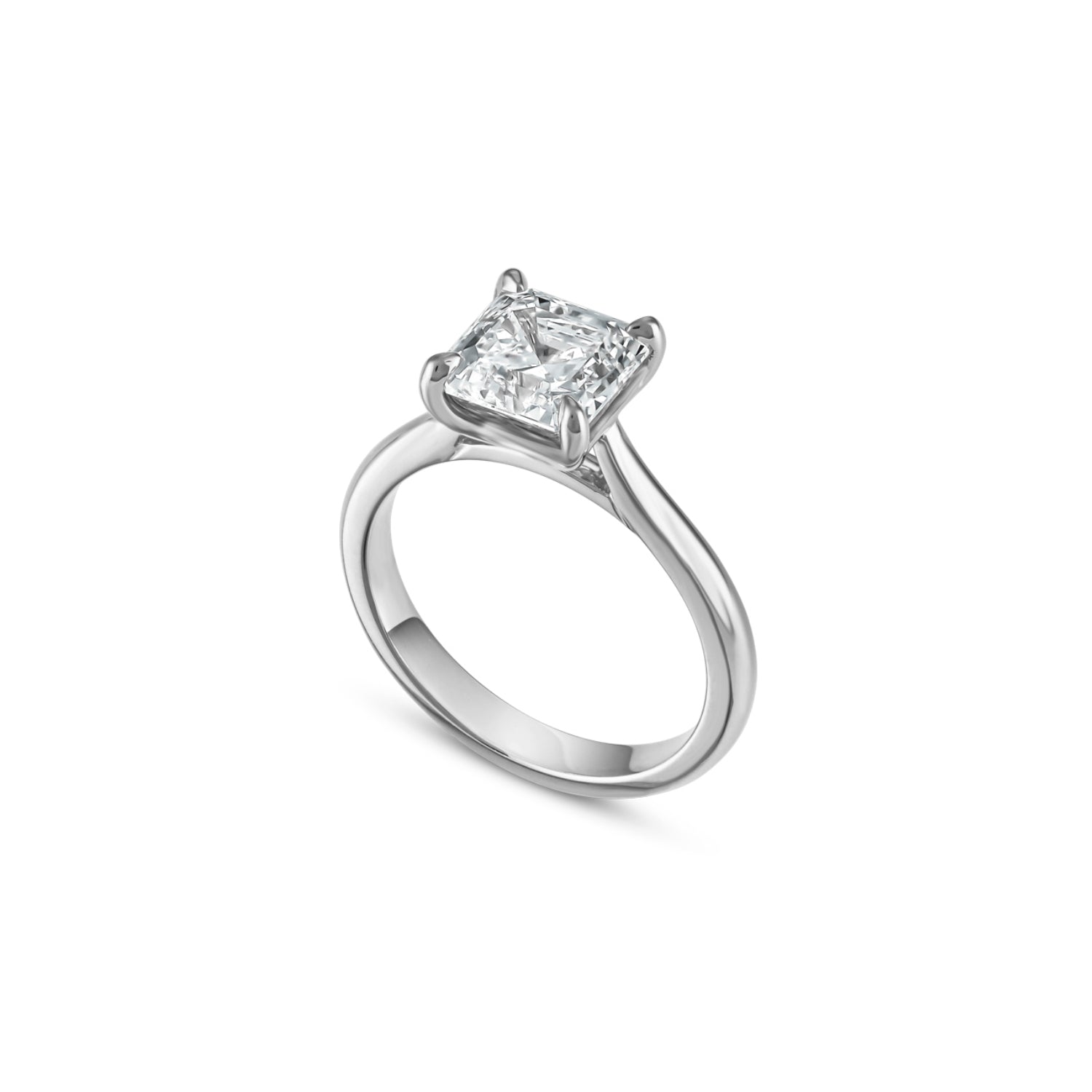 Asscher Cut Lab-Grown Diamond Solitaire Engagement Ring in White Gold Side View
