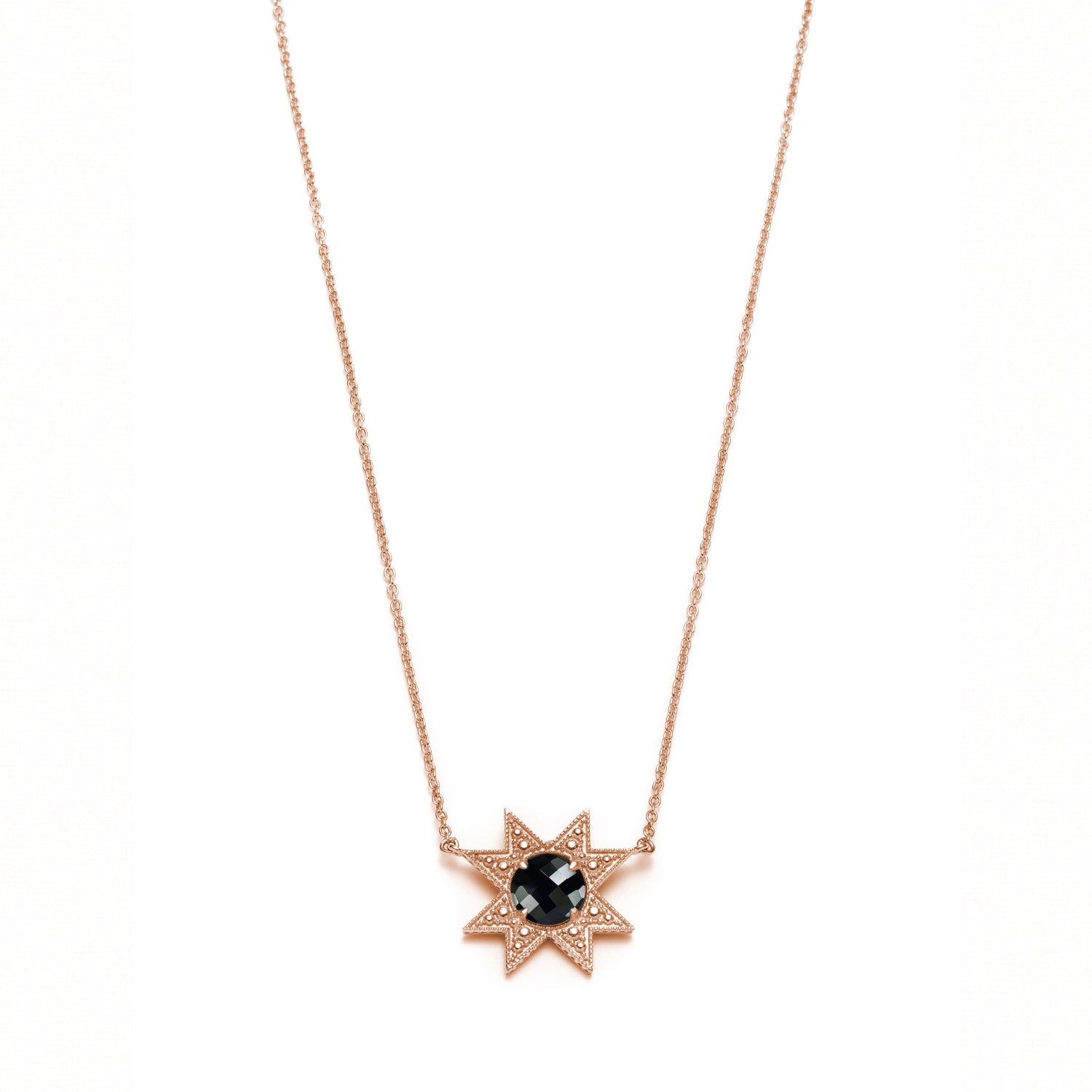 Asteri Checkerboard Cut Black Onyx Star Necklace in Rose Gold
