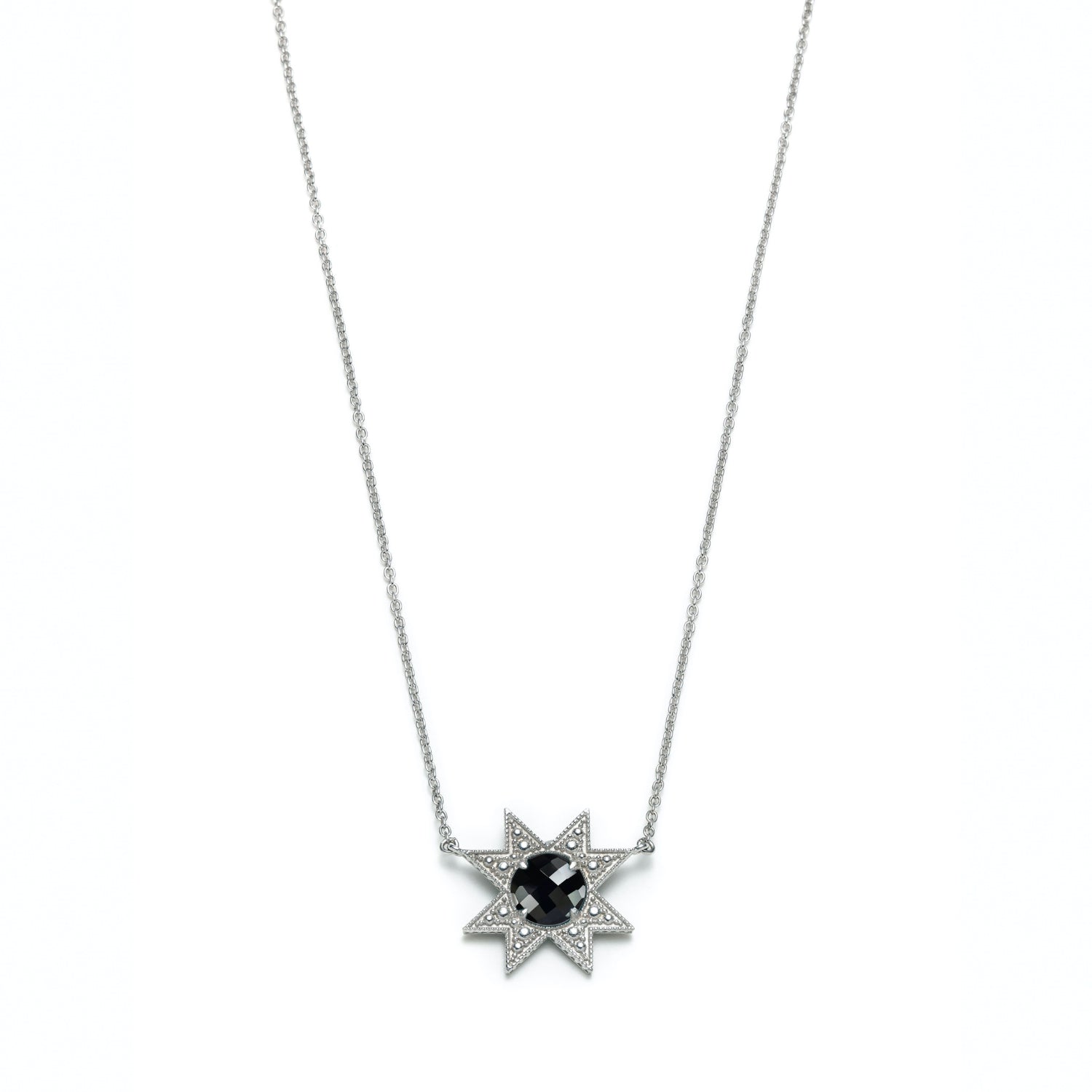 Asteri Checkerboard Cut Black Onyx Star Necklace in Sterling Silver