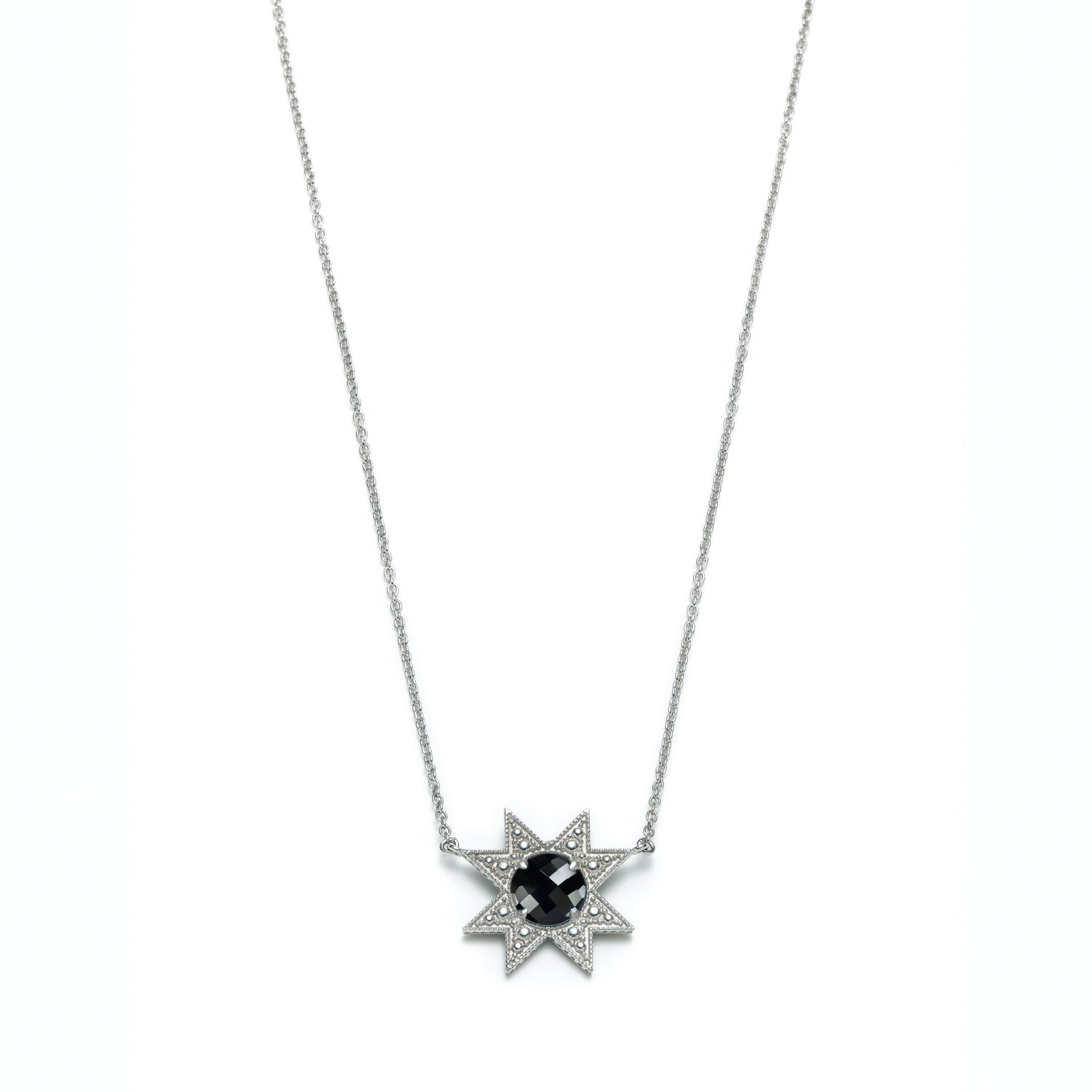 Asteri Checkerboard Cut Black Onyx Star Necklace in White Gold