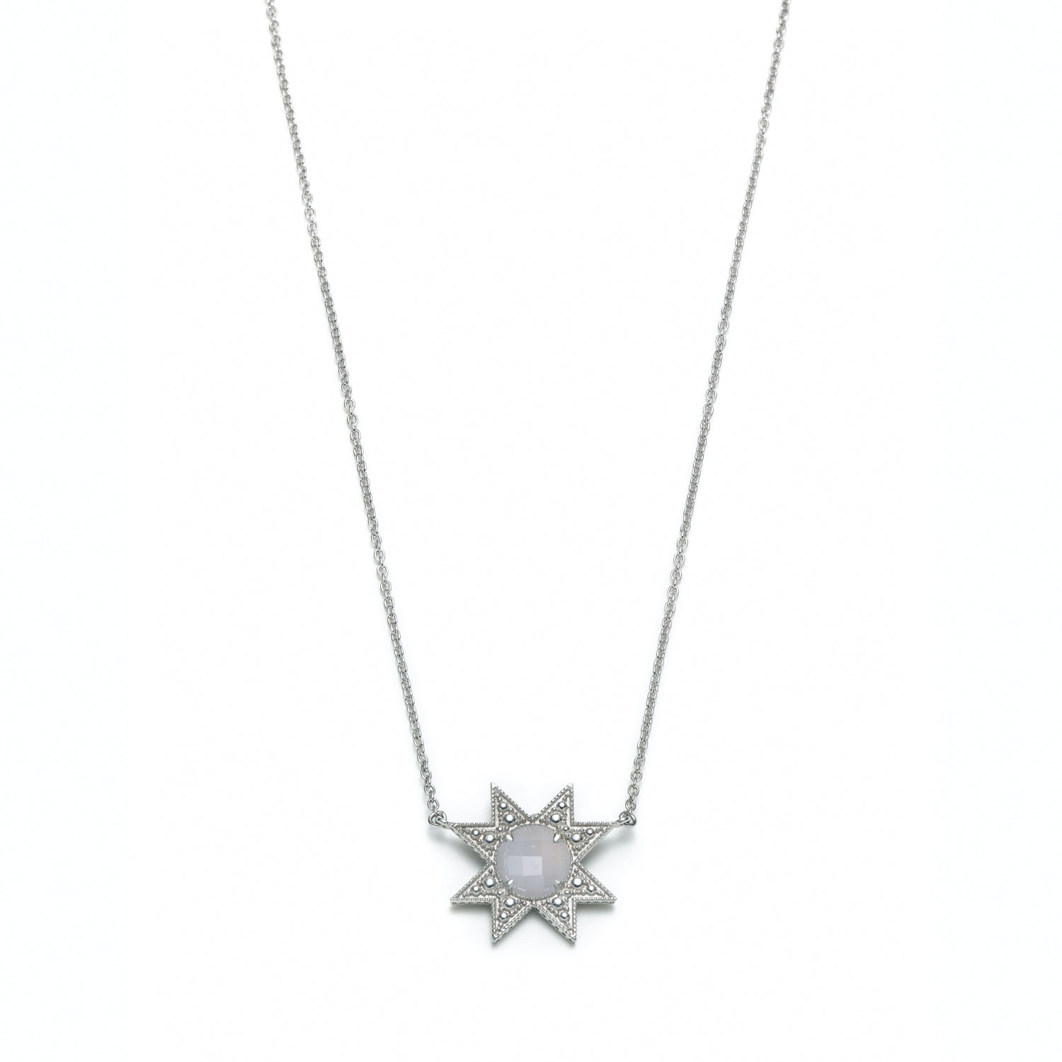 Asteri Checkerboard Cut Chalcedony Star Necklace in White Gold