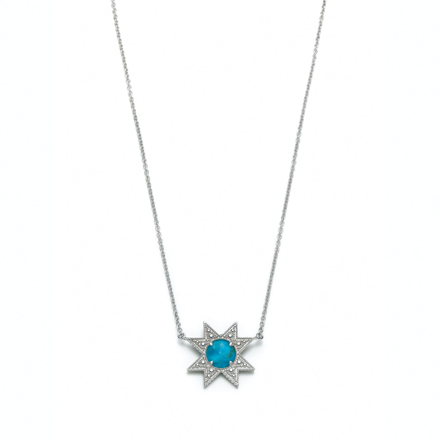 Asteri Checkerboard Cut Turquoise Star Necklace in White Gold