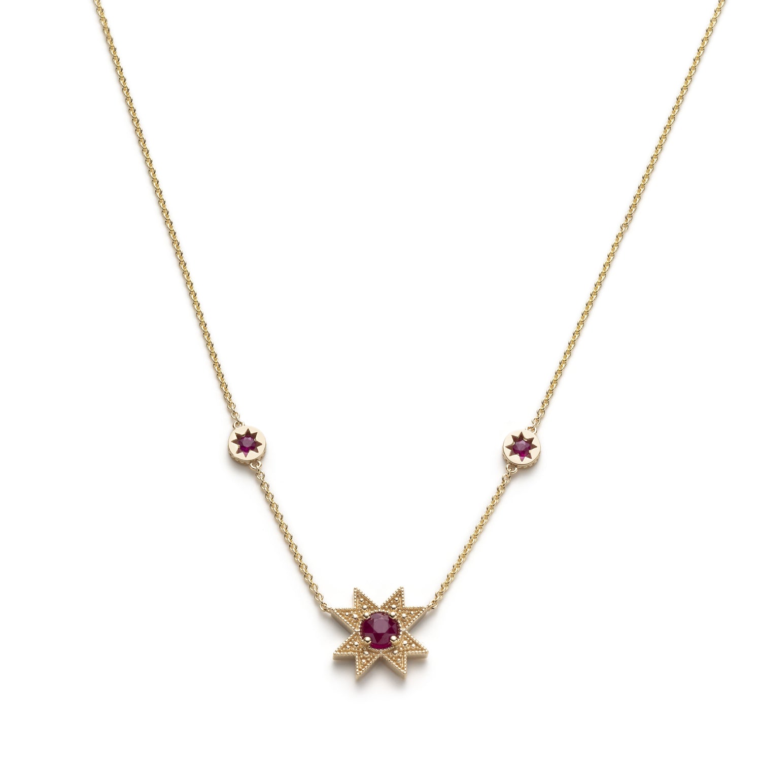Asteri Round Cut Ruby Star Necklace