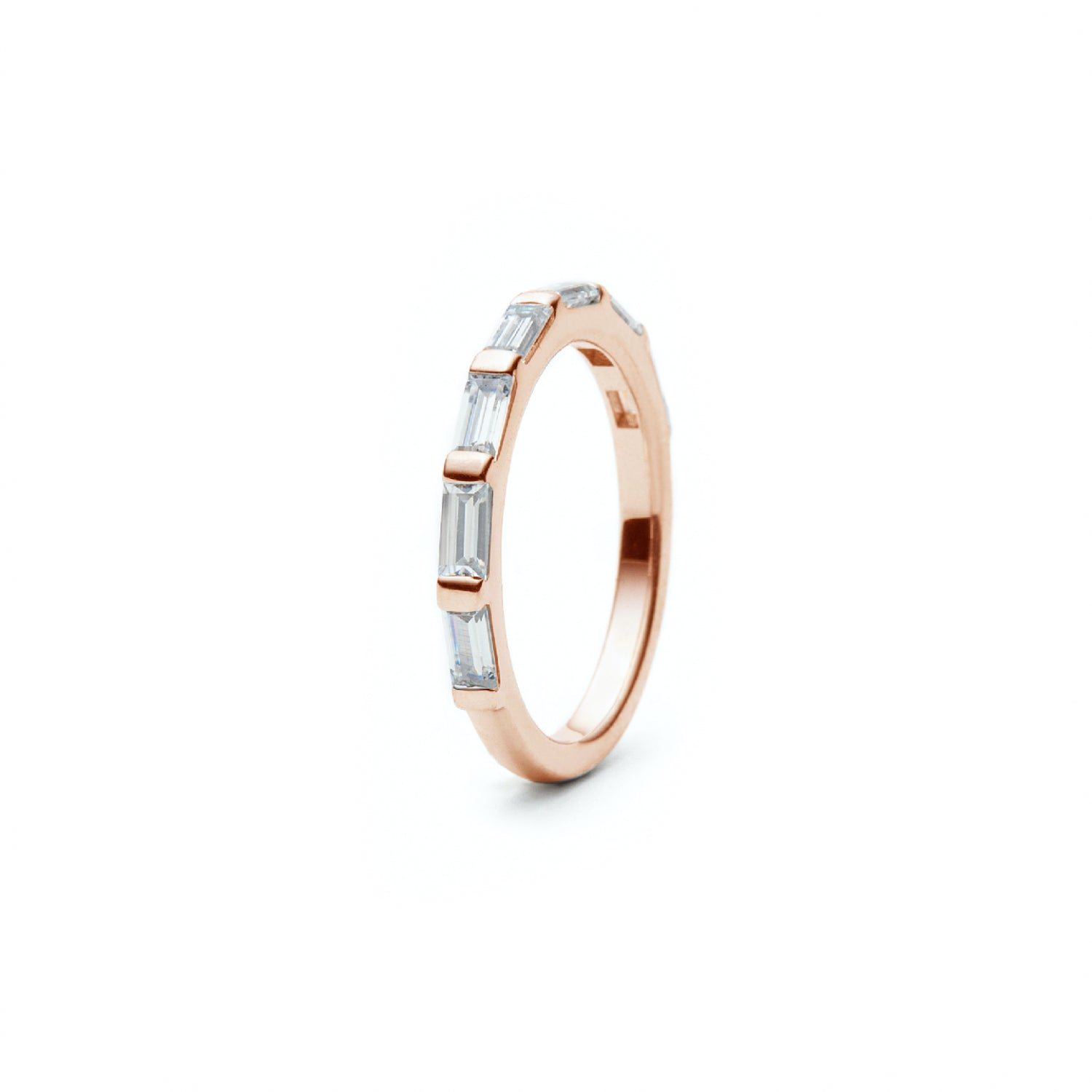 Baguette Cut Diamond Bar Set Half-Eternity Ring in Rose Gold Side View