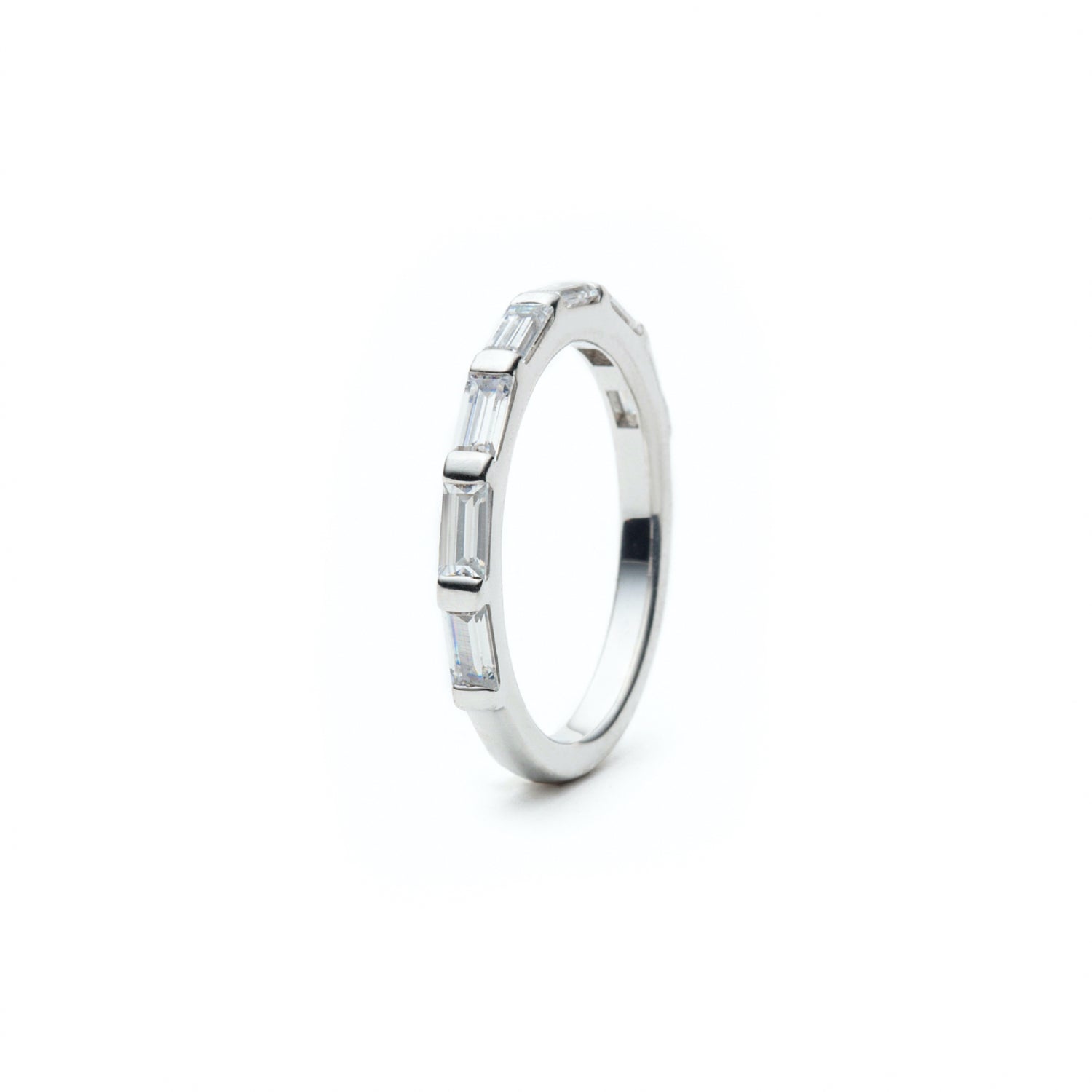 Baguette Cut Diamond Bar Set Half-Eternity Ring in White Gold Side View