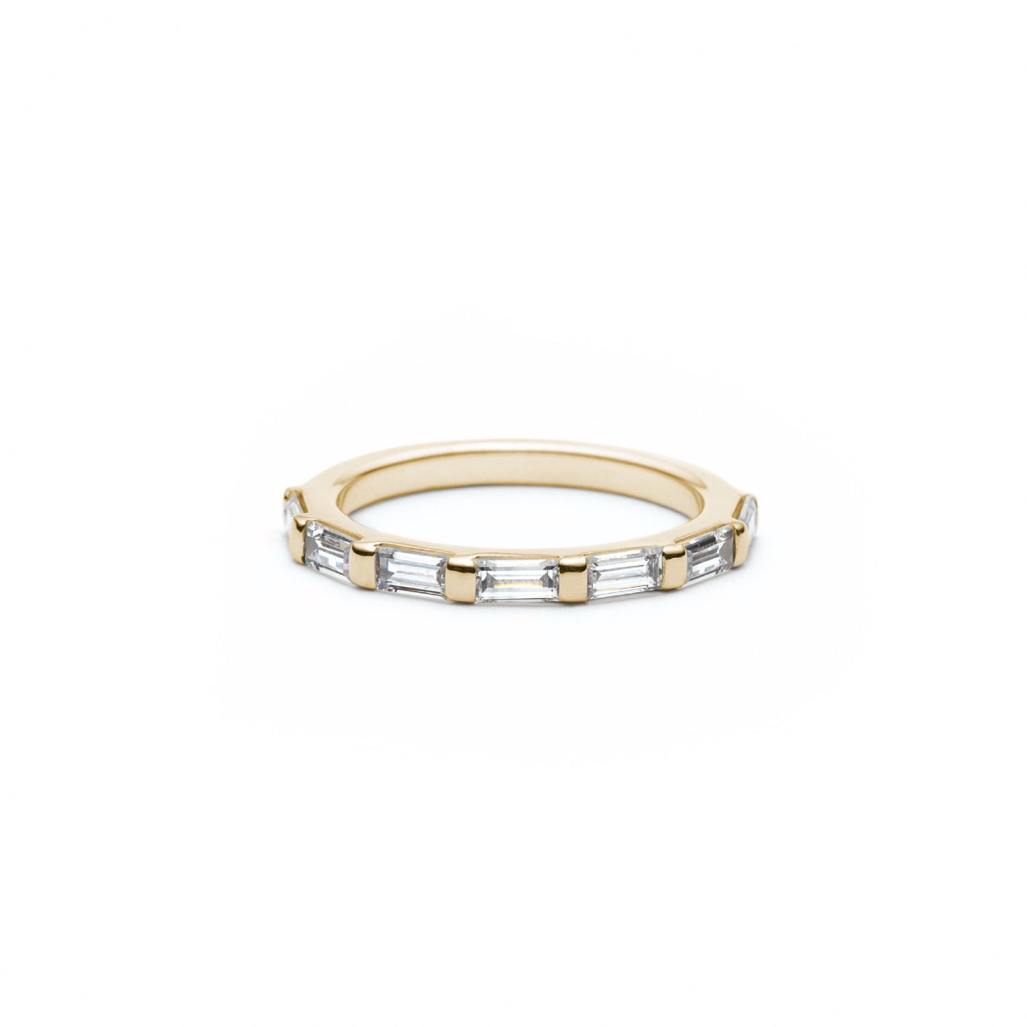 Baguette Cut Diamond Bar Set Half-Eternity Ring in Yellow Gold