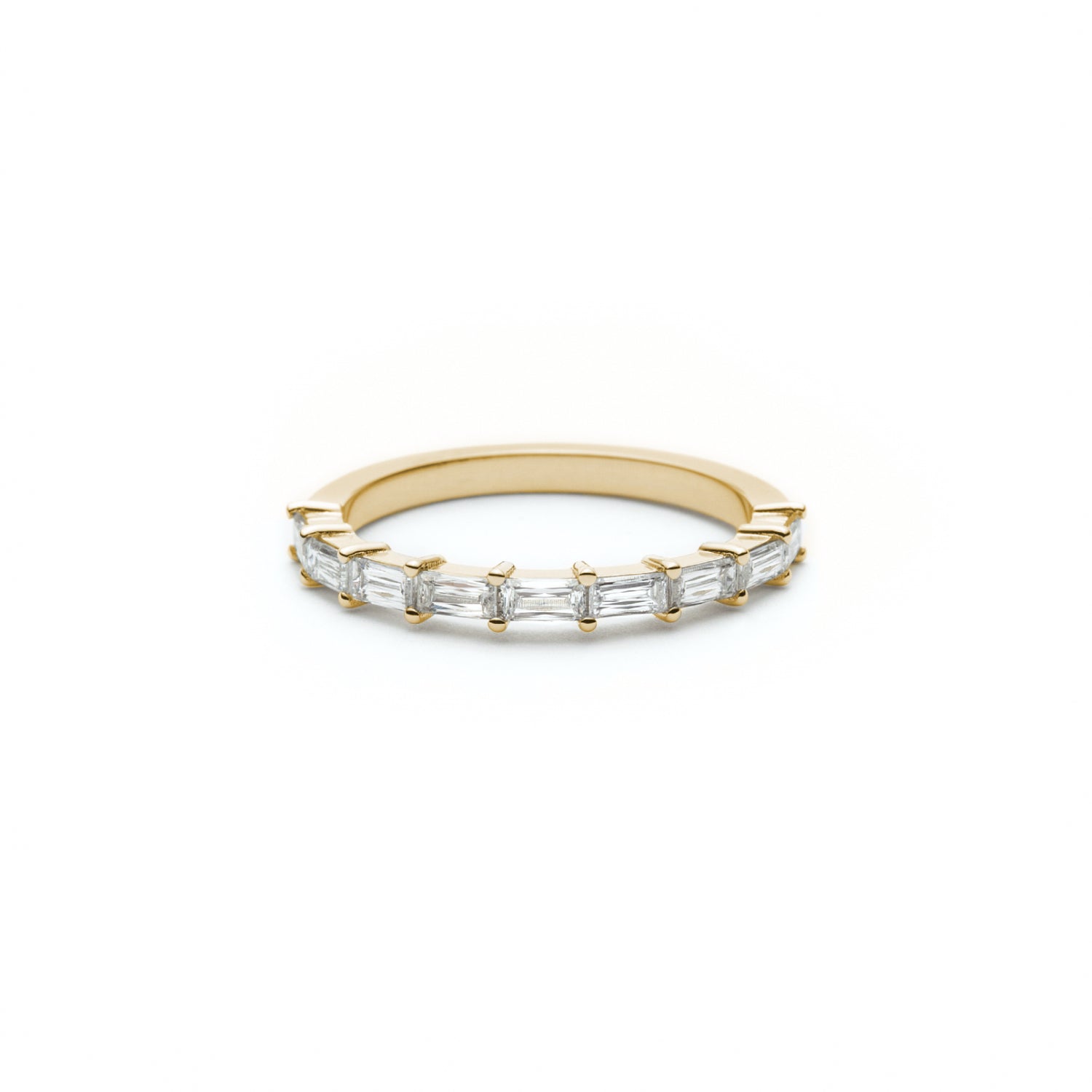 Baguette Cut Diamond Shared Prong Half-Eternity Ring in Yellow Gold