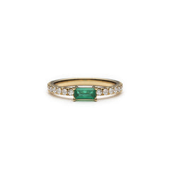 Baguette Cut Emerald Diamond Pavé Stackable Ring