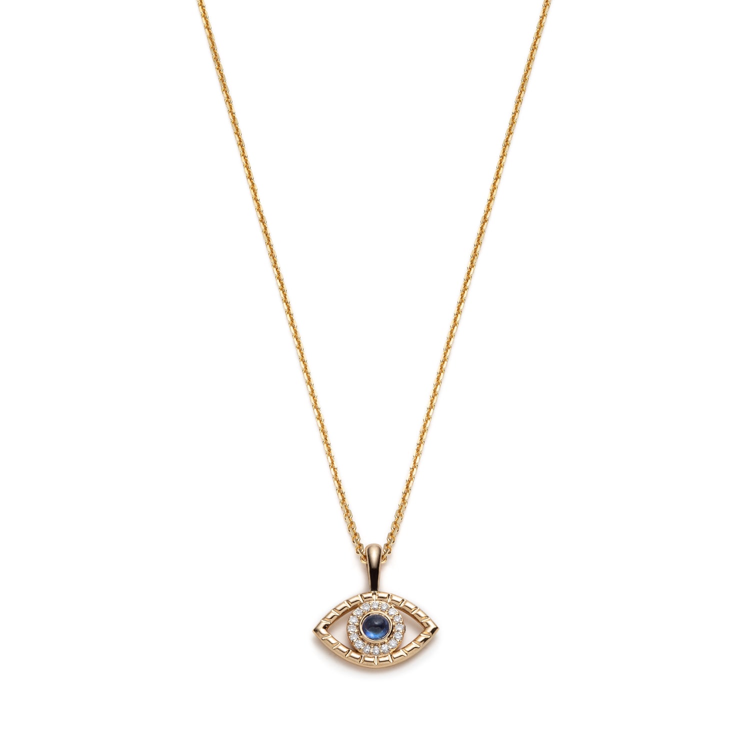 Blue Sapphire and Diamond Evil Eye Pendant in Yellow Gold