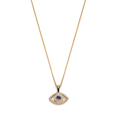 Blue Sapphire and Diamond Evil Eye Pendant in Yellow Gold