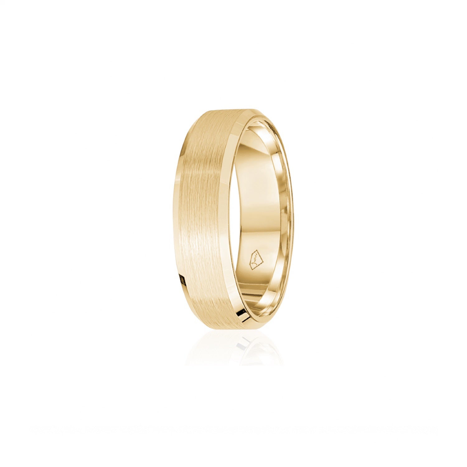 Brushed Finish Bevelled Edge 8-9 mm Wedding Band in Yellow Gold