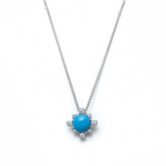 Cabochon Cut Turquoise and Lab-Grown Diamond Step Motif Necklace in Sterling Silver