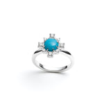 Cabochon Cut Turquoise and Lab-Grown Diamond Step Motif Ring in White Gold