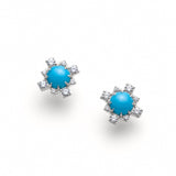 Cabochon Cut Turquoise and Lab-Grown Diamond Step Motif Stud Earrings in White Gold