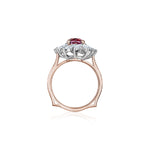 Cushion Cut Pink Spinel and Marquise Cut Diamond Engagement Ring in White and Rose Gold