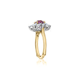 Cushion Cut Pink Spinel and Marquise Cut Diamond Engagement Ring in White and Yellow Gold Side View