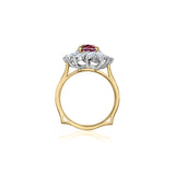 Cushion Cut Pink Spinel and Marquise Cut Diamond Engagement Ring in White and Yellow Gold Side View