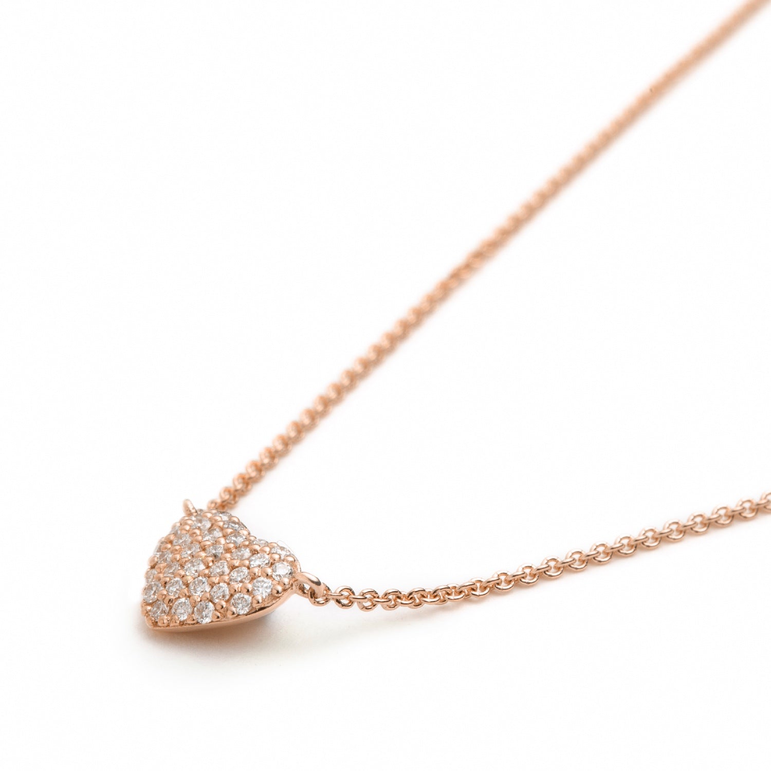 Diamond Pavé Heart Necklace in Rose Gold Side View