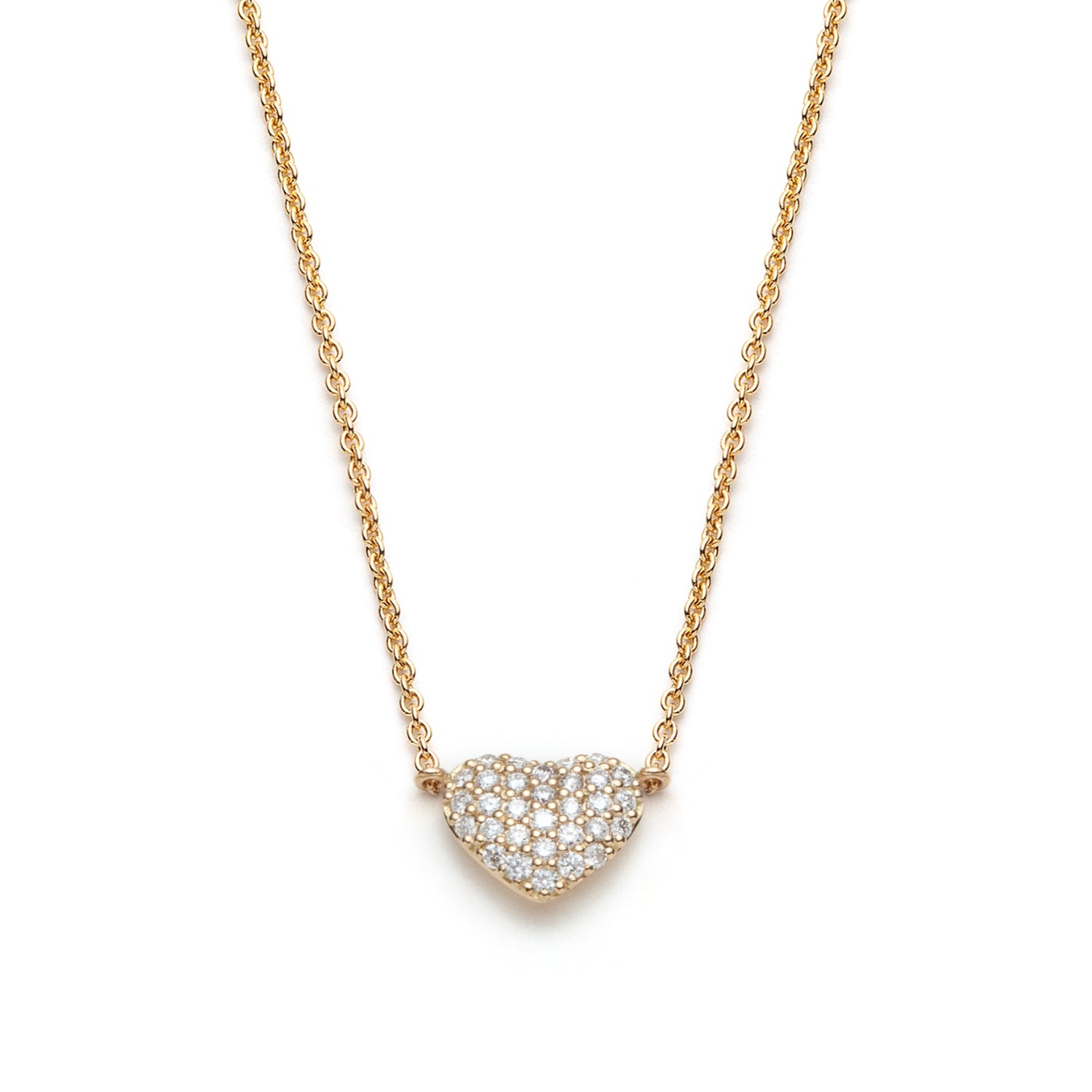 Diamond Pavé Heart Necklace in Yellow Gold
