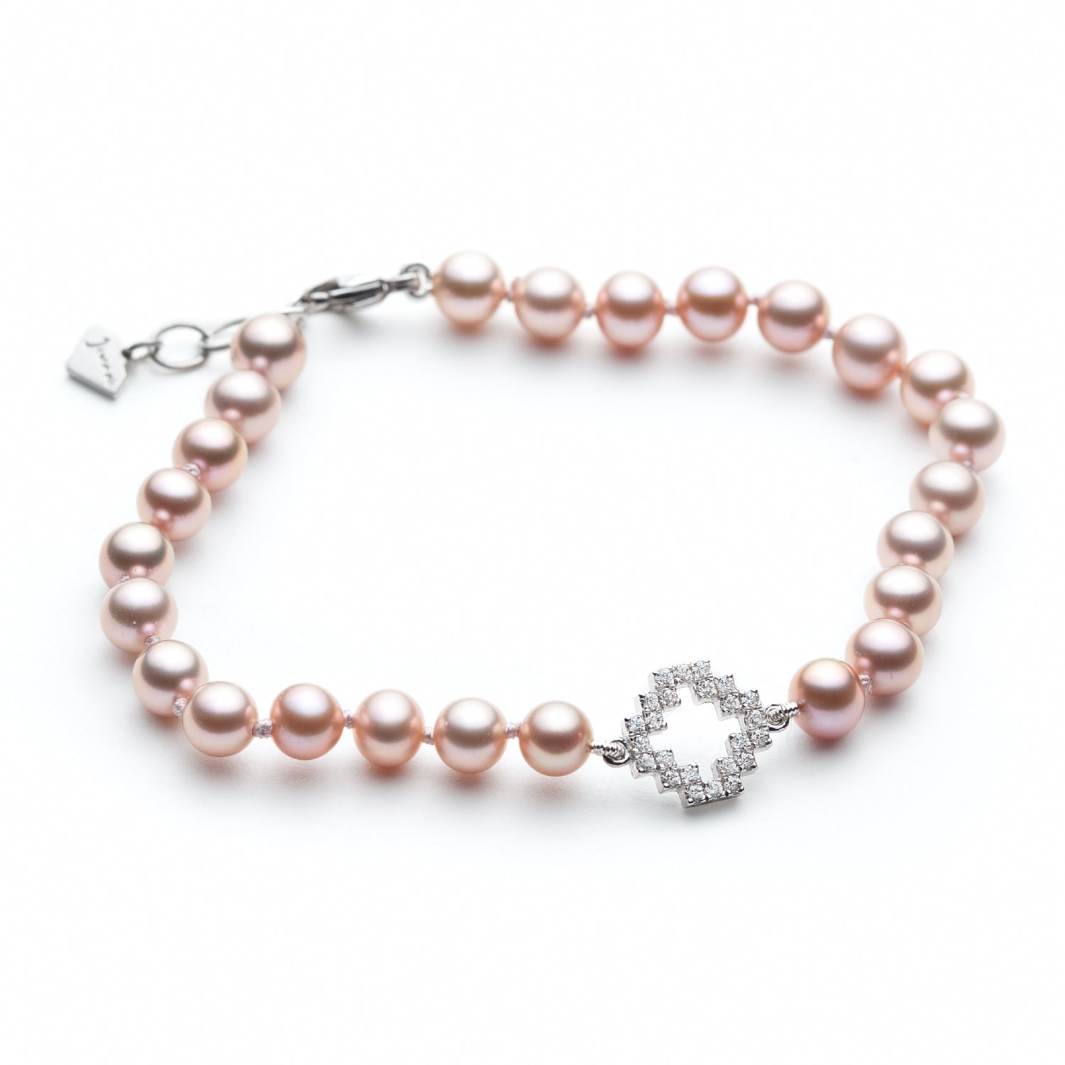 Diamond Pavé Reversible Step Motif Pink Pearl Bracelet