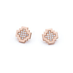 Diamond Pavé Step Motif Frame Stud Earrings in Rose Gold