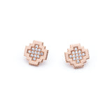 Diamond Pavé Step Motif Frame Stud Earrings in Rose Gold
