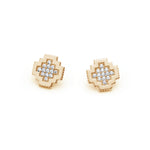 Diamond Pavé Step Motif Frame Stud Earrings in Yellow Gold