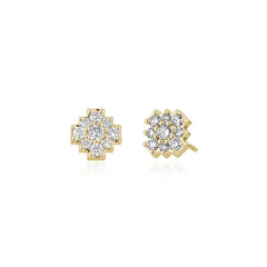 Diamond Pavé Step Motif Stud Earrings in Yellow Gold