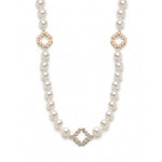 Diamond Pavé Three Step Motif Pearl Necklace in Rose Gold