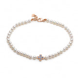 Diamond and Sapphire Reversible Cross Motif Pearl Bracelet in Rose Gold