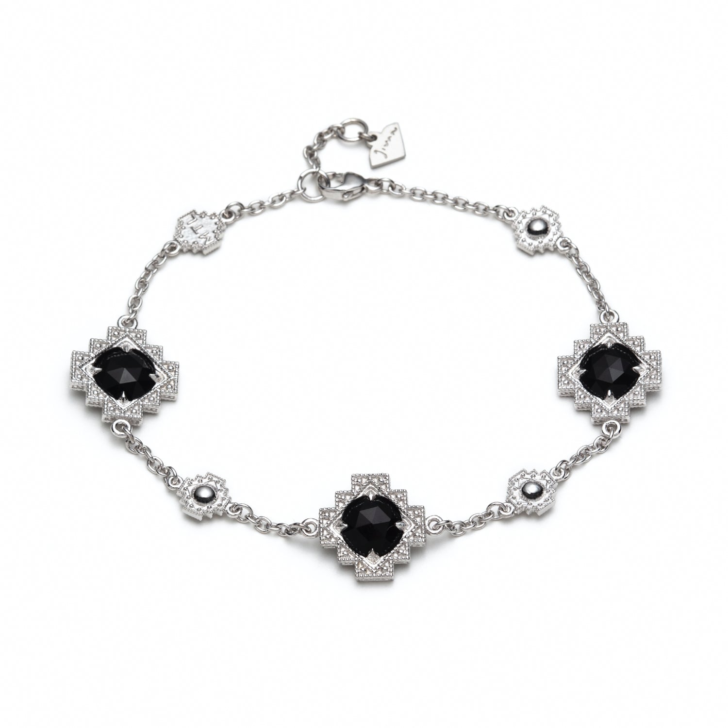 Double-Sided Rose Cut Black Onyx Step Motif Bracelet in Sterling Silver