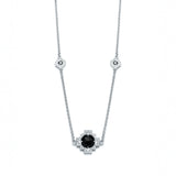 Double-Sided Rose Cut Single Black Onyx Step Motif Necklace in Sterling Silver
