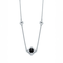 Double-Sided Rose Cut Single Black Onyx Step Motif Necklace in Sterling Silver