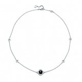Double-Sided Rose Cut Single Black Onyx Step Motif Necklace in White Gold