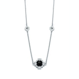 Double-Sided Rose Cut Single Black Onyx Step Motif Necklace in White Gold