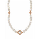 Double-Sided Rose Cut White Topaz Step Motif Pearl Necklace in Rose Gold