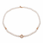 Double-Sided Rose Cut White Topaz Step Motif Pearl Necklace in Rose Gold