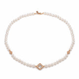 Double-Sided Rose Cut White Topaz Step Motif Pearl Necklace in Rose Gold