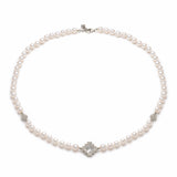 Double-Sided Rose Cut White Topaz Step Motif Pearl Necklace in White Gold