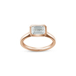 East-West Emerald Cut Lab-Grown Diamond Bezel Solitaire Engagement Ring in Rose Gold Front View
