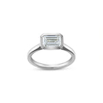East-West Emerald Cut Lab-Grown Diamond Bezel Solitaire Engagement Ring in White Gold Front View