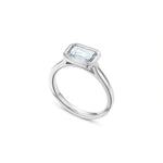 East-West Emerald Cut Lab-Grown Diamond Bezel Solitaire Engagement Ring in White Gold Side View