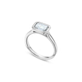 East-West Emerald Cut Lab-Grown Diamond Bezel Solitaire Engagement Ring in White Gold Side View