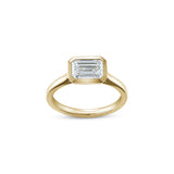 East-West Emerald Cut Lab-Grown Diamond Bezel Solitaire Engagement Ring in Yellow Gold Front View