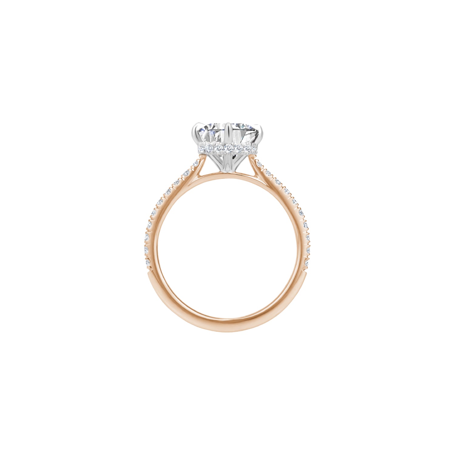 Elongated Cushion Cut Lab-Grown Diamond Hidden Halo Engagement Ring in Rose Gold Side View