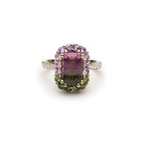 Elongated Emerald Cut Watermelon Tourmaline and Matching Halo Ring