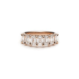 Emerald Cut Diamond Shared Scallop Set Half-Eternity Ring in Rose Gold