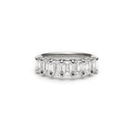 Emerald Cut Diamond Shared Scallop Set Half-Eternity Ring in White Gold