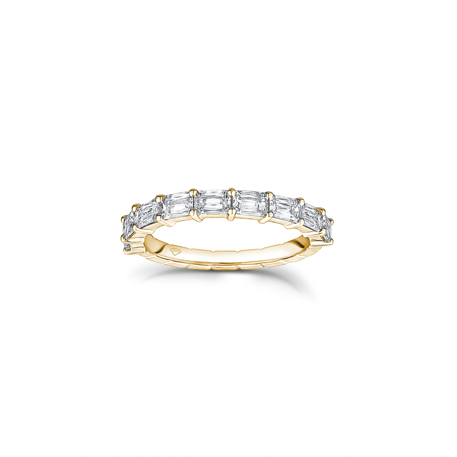 Emerald Cut Diamond Shared Prong Half-Eternity Ring in Yellow Gold